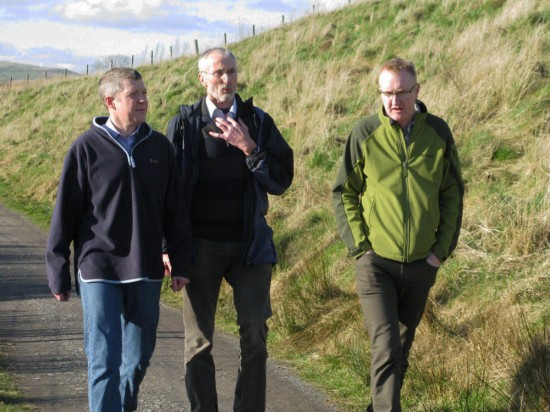 Dave (centre) discussing walking with Scottish Lib Dem leader Willie Rennie MSP and Benedict Southworth