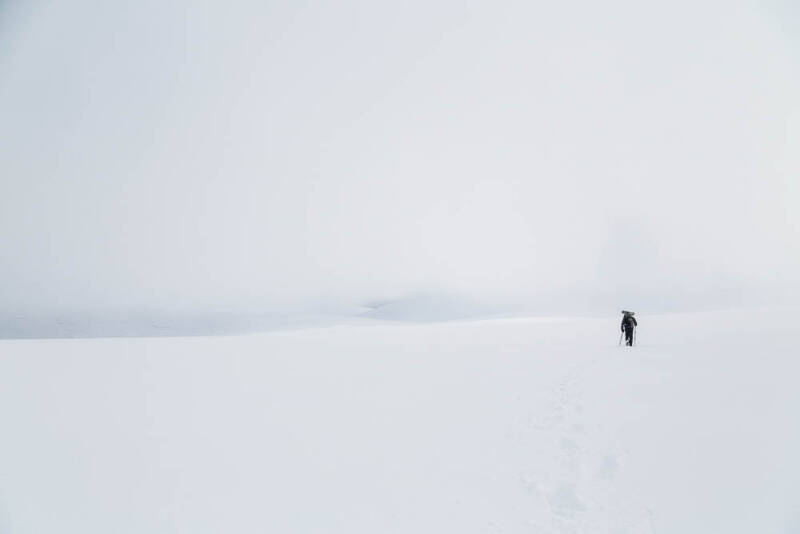 Emerging from the ‘white room’ on the Moine Mhor: only workable with assured pacing and navigation
