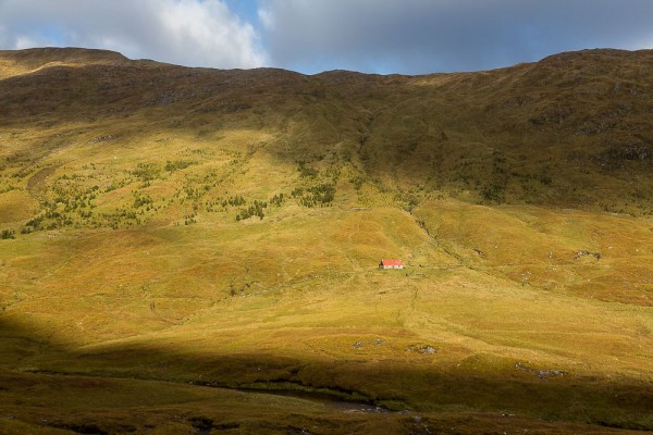Camban Bothy. It’s unlikely that the original building was a shieling, being too high and too remote. Instead, it was probably built to house a shepherd caring for flocks imported after the clearances, and was sited on the cattle drover’s road from Skye.