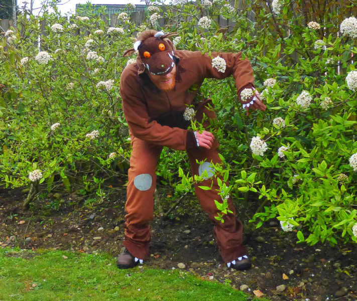 Something I never thought I’d find myself doing. Dressing up as the Gruffalo to teach kids about woodland creatures!