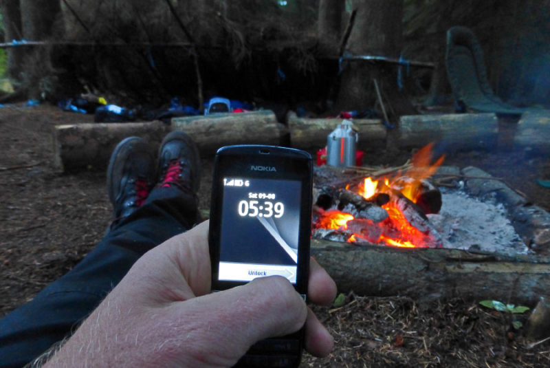 Checking the time on Overnight Survival Skills last year, as a dozen kids doze in their self-made shelter. Outdoor activities still appeal to kids of an older age.