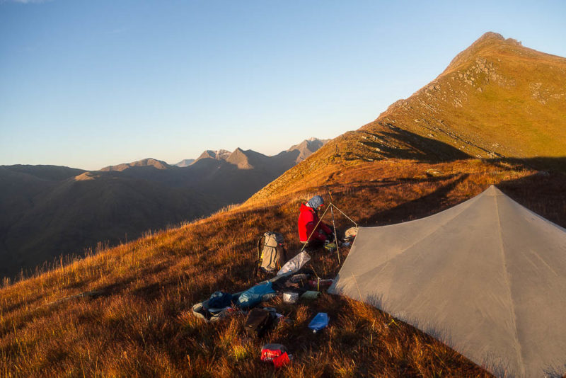 A ‘dry’ camp on the South Glen Shiel ridge, made possible with collapsible water carriers.
