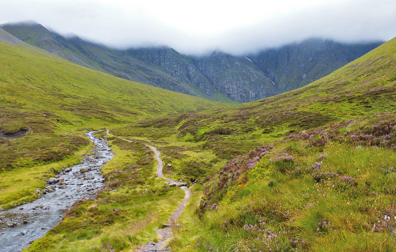 oire Ardair (Creag Meagaidh) in August 2016, with the snow patches visible in Easy Gully.